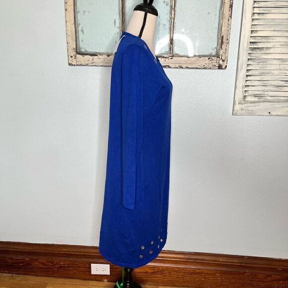 NY Collection Round Neck Long Sleeve Grommet Design Mini Dress Size Medium - Picture 5 of 11